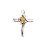 Image of 14K White Gold Oval Citrine & Diamond Cross Pendant (Chain NOT included)