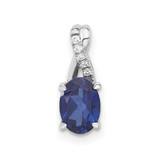 Image of 14K White Gold Oval Created Sapphire & Diamond Pendant