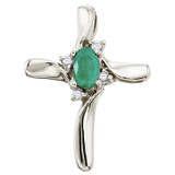 Image of 14K White Gold Oval Emerald & Diamond Cross Pendant (Chain NOT included)
