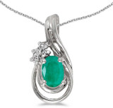 Image of 14k White Gold Oval Emerald And Diamond Teardrop Pendant (Chain NOT included)
