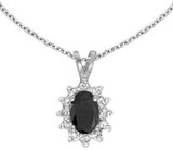 Image of 14k White Gold Oval Onyx And Diamond Pendant (Chain NOT included) (CM-P6410XW-OX)