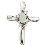 Image of 14K White Gold Oval Opal & Diamond Cross Pendant (Chain NOT included)