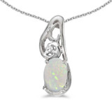 Image of 14k White Gold Oval Opal And Diamond Pendant (Chain NOT included) (CM-P2590XW-10)