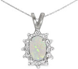 Image of 14k White Gold Oval Opal And Diamond Pendant (Chain NOT included) (CM-P6410XW-10)