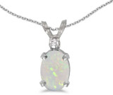 Image of 14k White Gold Oval Opal And Diamond Pendant (Chain NOT included) (CM-P6411XW-10)