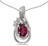 Image of 14k White Gold Oval Rhodolite Garnet And Diamond Teardrop Pendant (Chain NOT included)