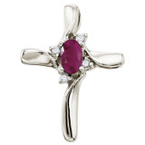 Image of 14K White Gold Oval Ruby & Diamond Cross Pendant (Chain NOT included)