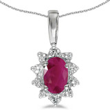 Image of 14k White Gold Oval Ruby And Diamond Pendant (Chain NOT included)