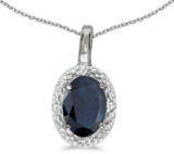 Image of 14k White Gold Oval Sapphire And Diamond Pendant (Chain NOT included) (CM-P2615XW-09)