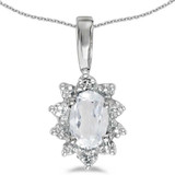 Image of 14k White Gold Oval White Topaz And Diamond Pendant (Chain NOT included)