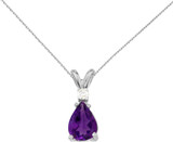 Image of 14K White Gold Pear-Shaped Amethyst & Diamond Pendant (Chain NOT included)