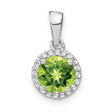 Image of 14K White Gold Peridot & Diamond Halo Pendant