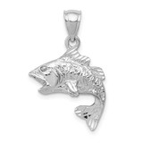 Image of 14K White Gold Polished & Textured Bass Pendant