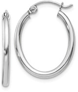 Image of 24mm 14K White Gold Polished 2mm Oval Tube Hoop Earrings TC118