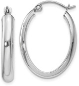 Image of 25mm 14K White Gold Polished 3.75mm Oval Tube Hoop Earrings TF115