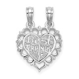 Image of 14K White Gold Polished Best Friend 2 Piece Break-Apart Heart Pendant