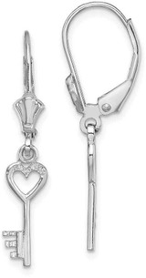 Image of 31.3mm 14K White Gold Polished Heart Key Leverback Earrings