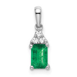 Image of 14K White Gold Rectangle Emerald & Diamond Pendant PM7186-EM-007-WA