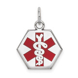 Image of 14K White Gold Red Enamel Medical Jewelry Pendant XM441