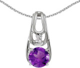 Image of 14k White Gold Round Amethyst And Diamond Pendant (Chain NOT included)