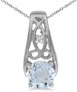 Image of 14k White Gold Round Aquamarine And Diamond Pendant (Chain NOT included) (CM-P2587XW-03)
