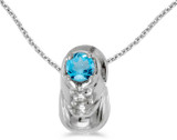Image of 14k White Gold Round Blue Topaz Baby Bootie Pendant (Chain NOT included)