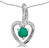 Image of 14k White Gold Round Emerald And Diamond Heart Pendant (Chain NOT included)