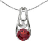 Image of 14k White Gold Round Garnet And Diamond Pendant (Chain NOT included)