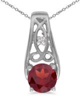 Image of 14k White Gold Round Garnet And Diamond Pendant (Chain NOT included) (CM-P2587XW-01)