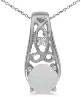 Image of 14k White Gold Round Opal And Diamond Pendant (Chain NOT included)