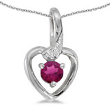Image of 14k White Gold Round Rhodolite Garnet And Diamond Heart Pendant (Chain NOT included)
