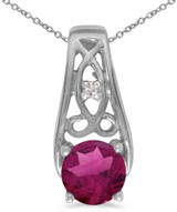 Image of 14k White Gold Round Rhodolite Garnet And Diamond Pendant (Chain NOT included)