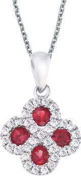 Image of 14K White Gold Round Ruby & .13ctw Diamond Clover Pendant (Chain NOT included)