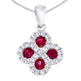 Image of 14K White Gold Round Ruby & .13ctw Diamond Clover Pendant (Chain NOT included)