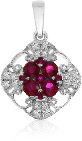 Image of 14K White Gold Round Ruby & Diamond Filigree Pendant (Chain NOT included) P3880W