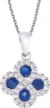 Image of 14K White Gold Sapphire & .13ctw Diamond Clover Pendant (Chain NOT included)