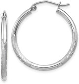 Image of 25mm 14K White Gold Satin & Shiny-Cut 2mm Round Hoop Earrings TC197