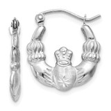 Image of 17mm 14K White Gold Satin and Shiny-Cut Claddagh Hoop Earrings TH800