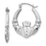 Image of 21mm 14K White Gold Satin and Shiny-Cut Claddagh Hoop Earrings TH801