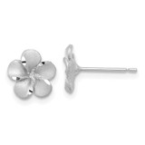 Image of 8.5mm 14K White Gold Satin Shiny-Cut Plumeria Flower Stud Post Earrings
