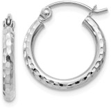 Image of 15mm 14K White Gold Shiny-Cut 2mm Round Tube Hoop Earrings TC223
