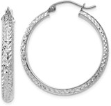 Image of 28mm 14K White Gold Shiny-Cut 3.5X28mm Hollow Hoop Earrings