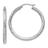Image of 35mm 14K White Gold Shiny-Cut 3mm Round Hoop Earrings TC251