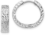 Image of 12mm 14K White Gold Shiny-Cut Hinged Hoop Earrings Y7927