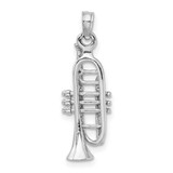 Image of 14K White Gold Solid Polished 3-Dimensional Trumpet Pendant