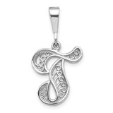 Image of 14K White Gold Solid Polished Filigree Initial T Pendant