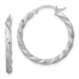 Image of 26mm 14K White Gold Twisted Satin Shiny-Cut Hoop Earrings TF1611W