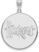 Image of 14K White Gold University of Nebraska XL Disc Pendant by LogoArt (4W063UNE)