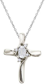 Image of 14K White Gold White Topaz & Diamond Cross Pendant (Chain NOT included)