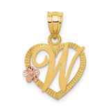 Image of 14K Yellow & Rose Gold Initial W In Heart Pendant